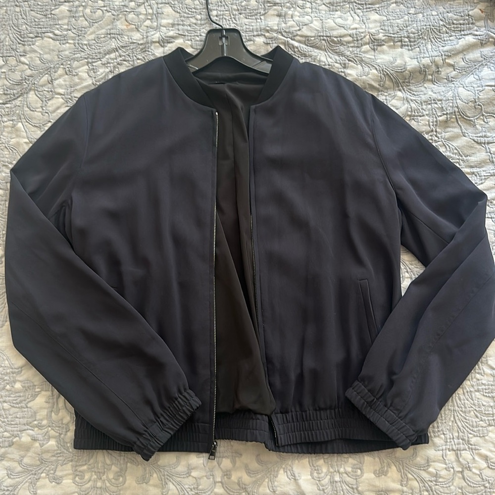 Theory chiffon material bomber jacket  size L fits like a M
